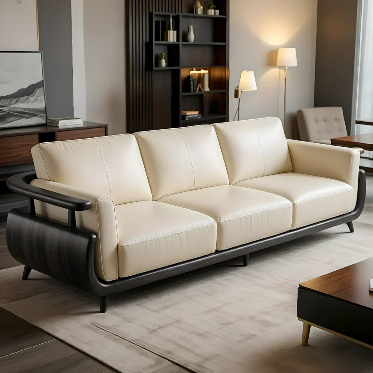 Handcrafted Solid Wood Leather Sofa – Rustic Modern Premium Design - Rustirawood