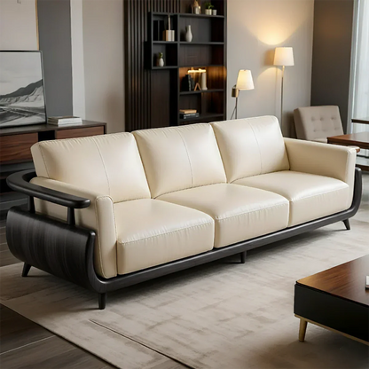 Handcrafted Solid Wood Leather Sofa – Rustic Modern Premium Design - Rustirawood