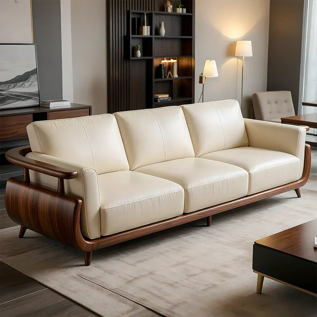 Handcrafted Solid Wood Leather Sofa – Rustic Modern Premium Design - Woodenecho