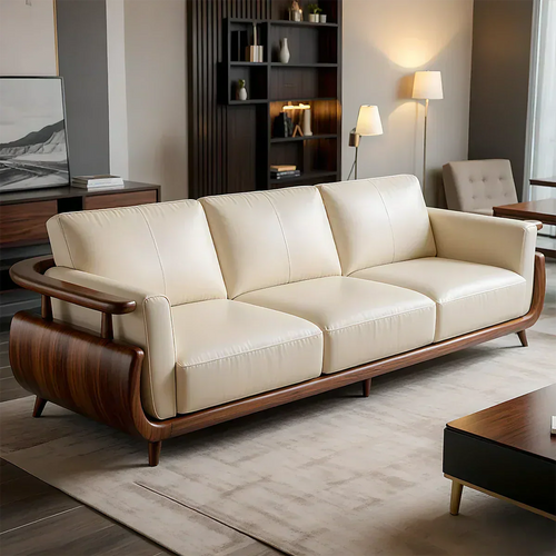Handcrafted Solid Wood Leather Sofa – Rustic Modern Premium Design - Woodenecho