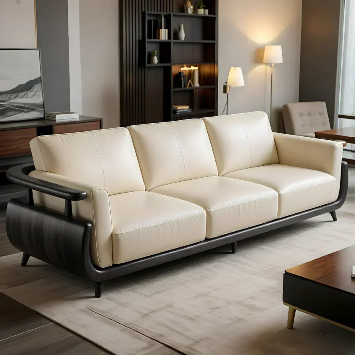 Handcrafted Solid Wood Leather Sofa – Rustic Modern Premium Design - Woodenecho