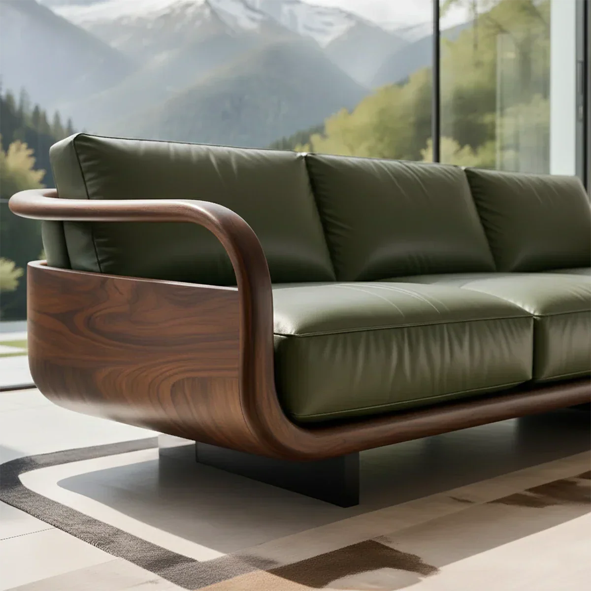 Handcrafted Solid Wood Leather Sofa – Rustic Natural Wood Finish - Rustirawood