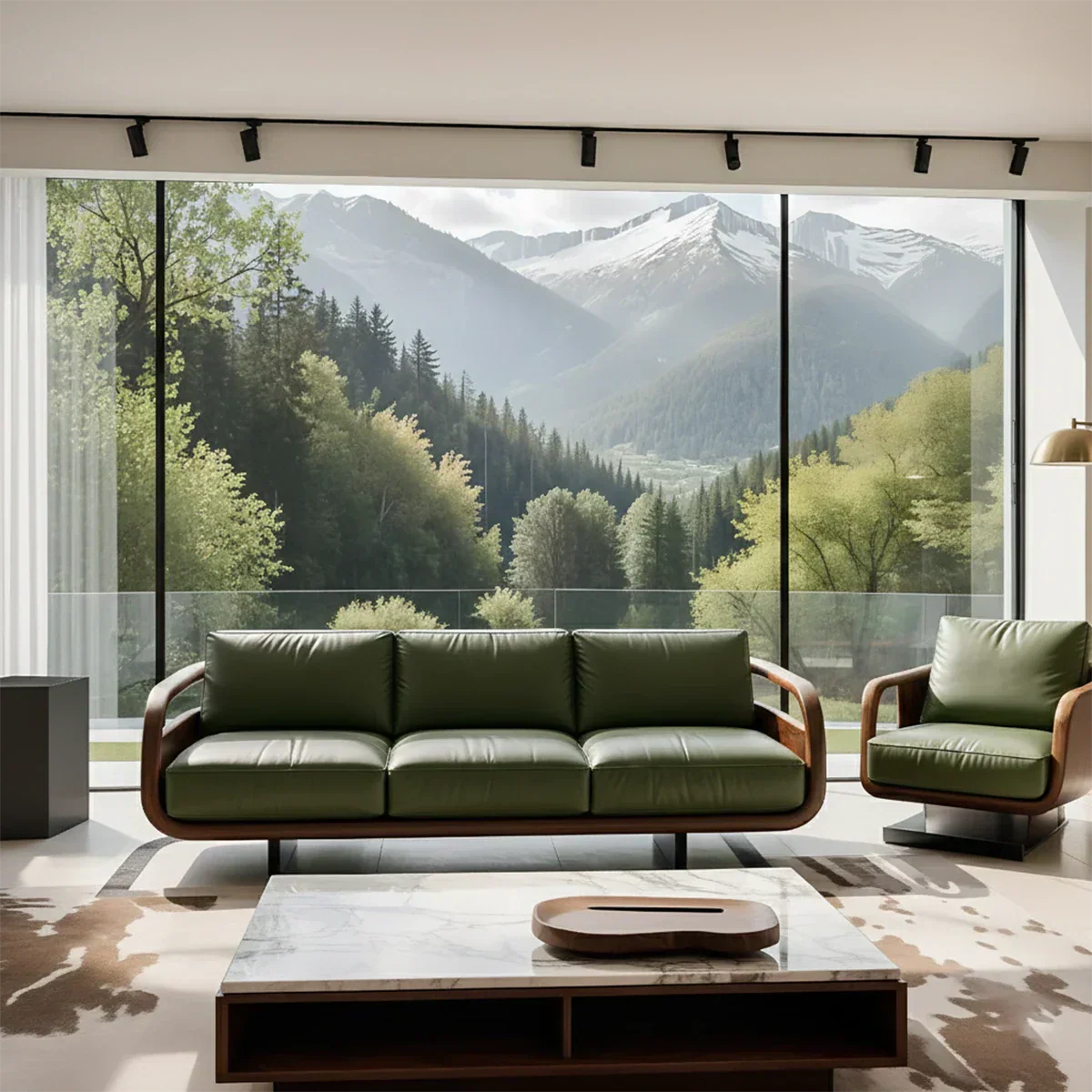 Handcrafted Solid Wood Leather Sofa – Rustic Natural Wood Finish - Rustirawood