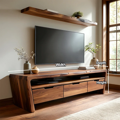 Handcrafted Solid Wood TV Stand with Rounded Frame and Hidden Drawer Storage - Rustirawood