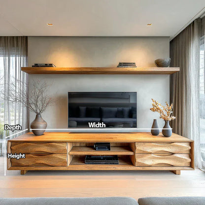 Handcrafted Solid Wood TV Stand with Sculpted Wave Drawers and Center Media Storage - Woodenecho