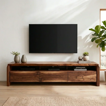 Handcrafted Solid Wood TV Stand with Thick Top and Curved Side Legs - Woodenecho