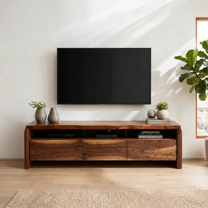 Handcrafted Solid Wood TV Stand with Thick Top and Curved Side Legs - Woodenecho