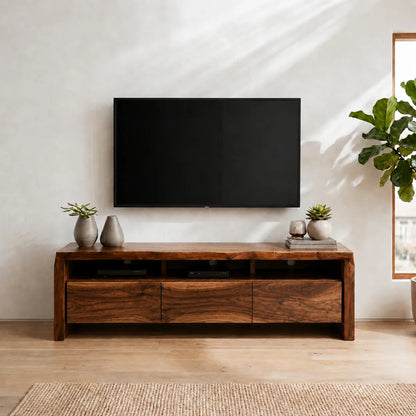 Handcrafted Solid Wood TV Stand with Thick Top and Curved Side Legs - Woodenecho