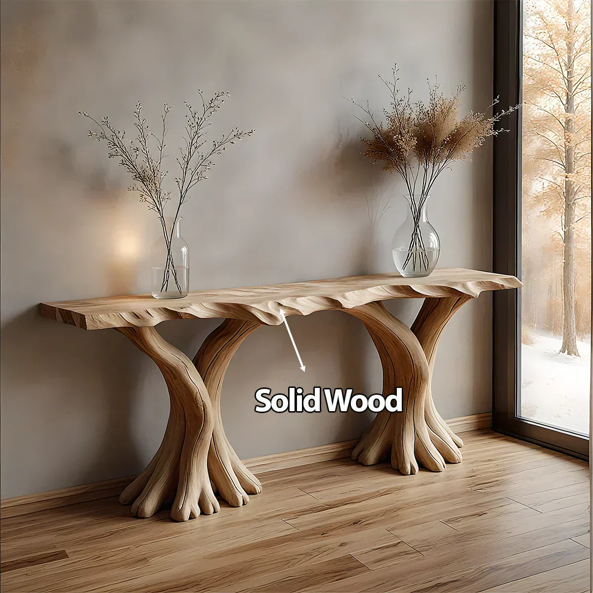 Handcrafted Solid Wood Triple-Root Sculptural Console Table - Woodenecho