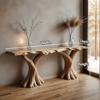 Handcrafted Solid Wood Triple-Root Sculptural Console Table - Woodenecho