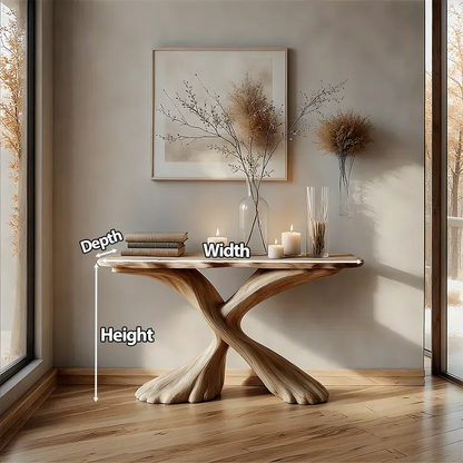 Handcrafted Solid Wood Twisted Sculptural Console – Japandi Art Form - Woodenecho