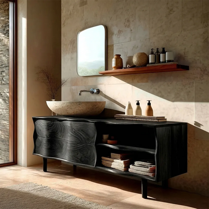 Handcrafted Traditional Bathroom Vanity Cabinet in Natural Solid Wood - Rustirawood