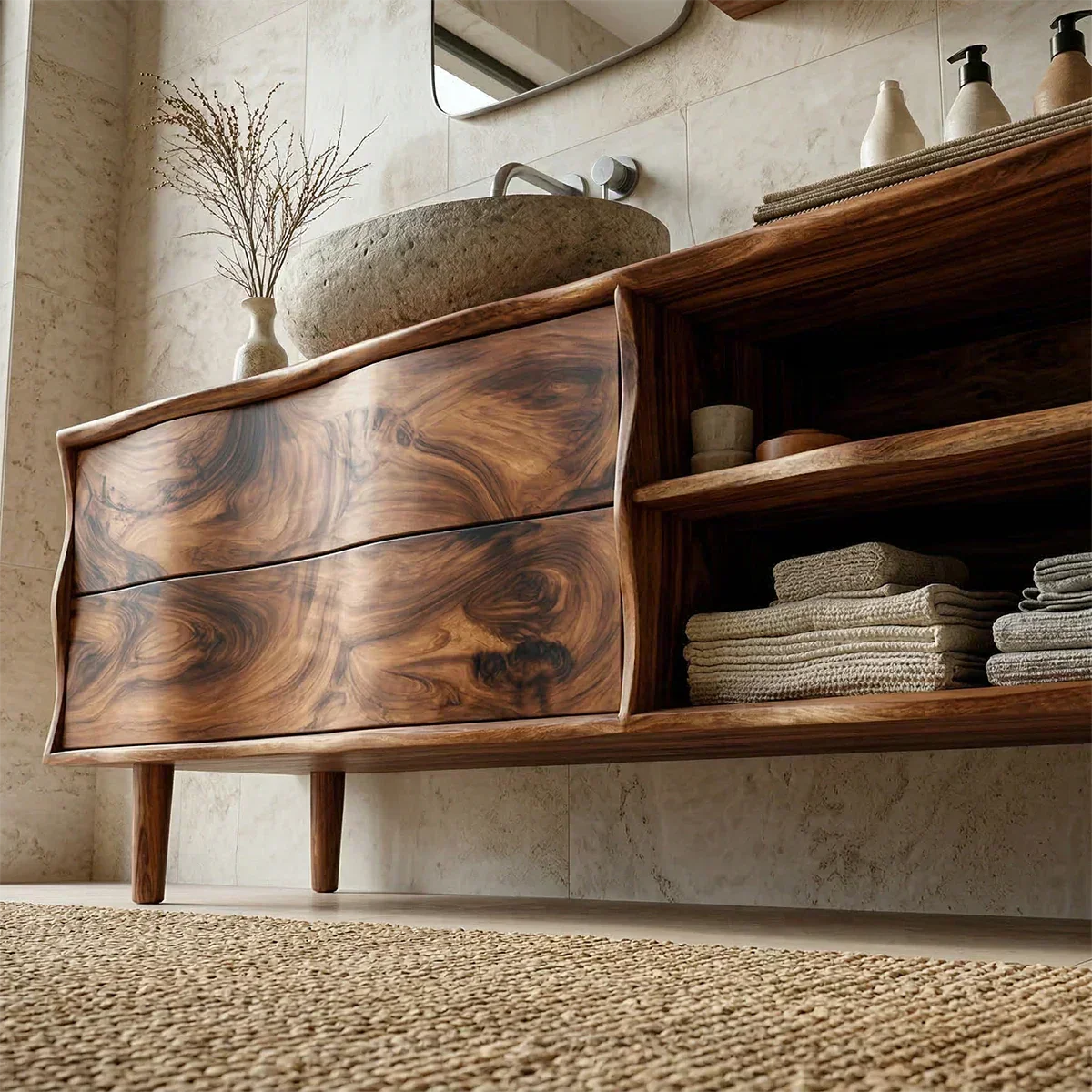 Handcrafted Traditional Bathroom Vanity Cabinet in Natural Solid Wood - Woodenecho