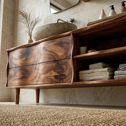 Handcrafted Traditional Bathroom Vanity Cabinet in Natural Solid Wood - Woodenecho