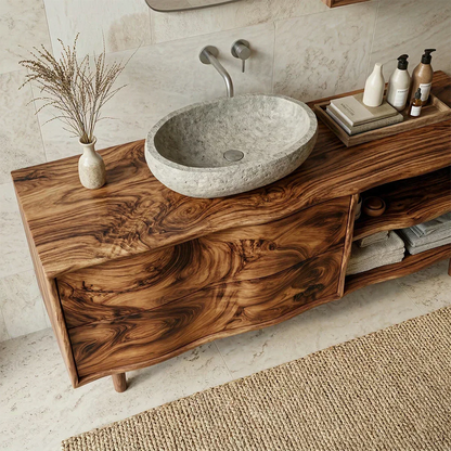 Handcrafted Traditional Bathroom Vanity Cabinet in Natural Solid Wood - Woodenecho