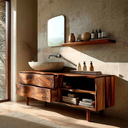 Handcrafted Traditional Bathroom Vanity Cabinet in Natural Solid Wood - Woodenecho