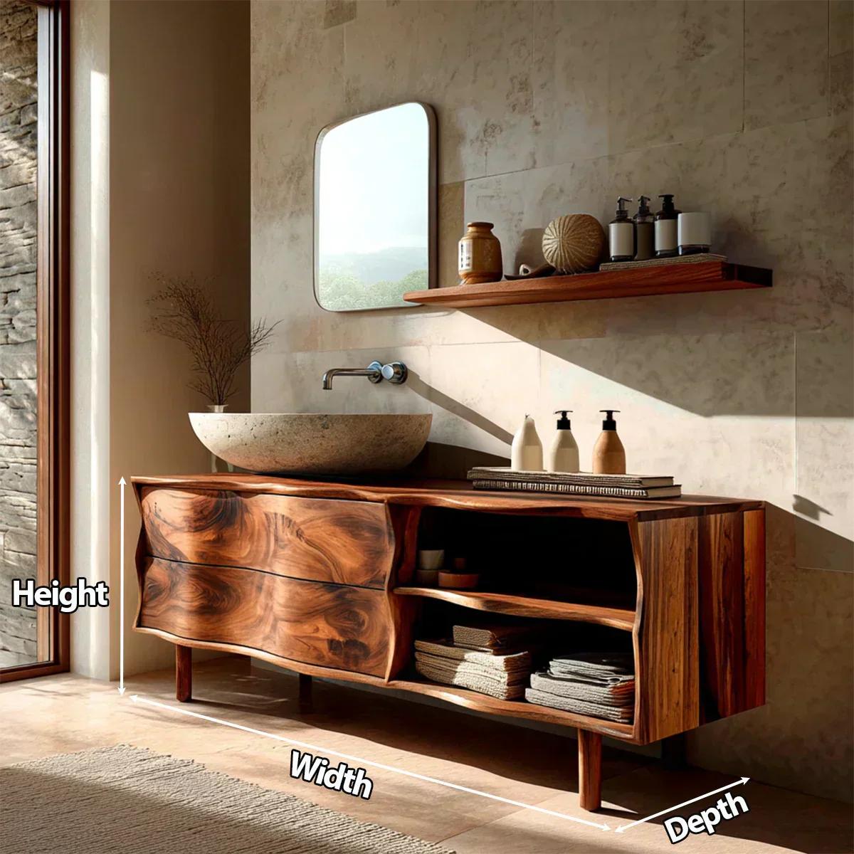 Handcrafted Traditional Bathroom Vanity Cabinet in Natural Solid Wood - Woodenecho