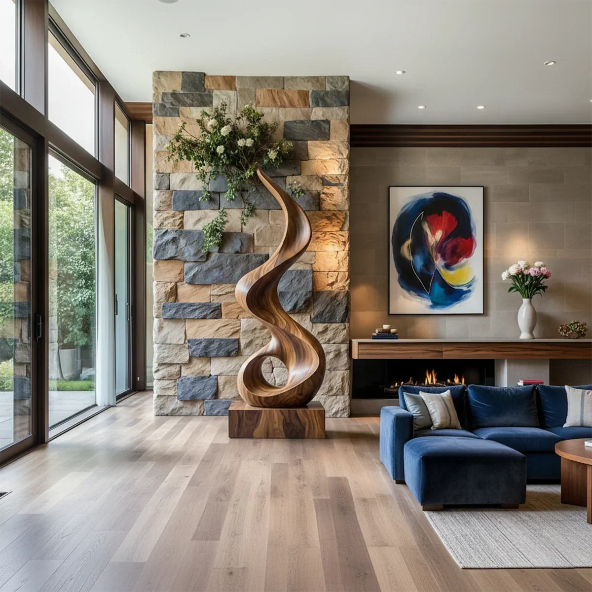 Handmade Solid Wood Abstract Sculpture – Tall Twisted Form - Rustirawood