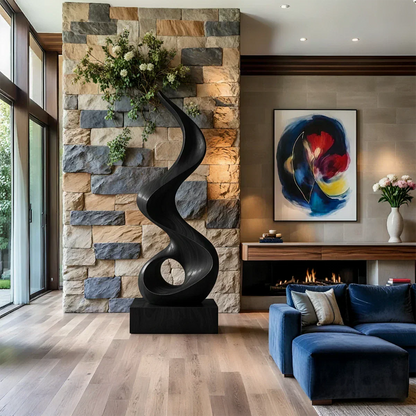 Handmade Solid Wood Abstract Sculpture – Tall Twisted Form - Rustirawood