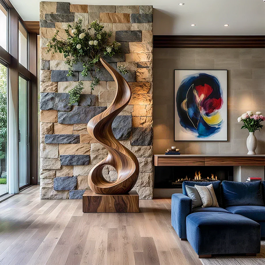 Handmade Solid Wood Abstract Sculpture – Tall Twisted Form - Woodenecho