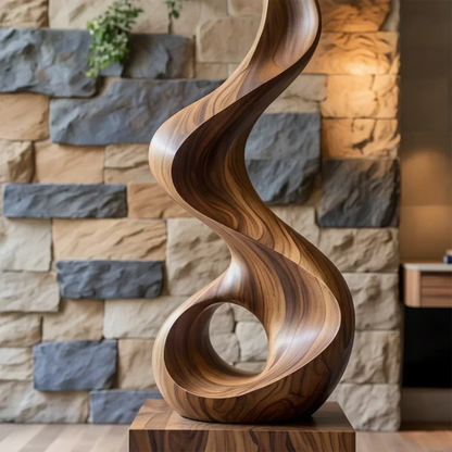 Handmade Solid Wood Abstract Sculpture – Tall Twisted Form - Woodenecho