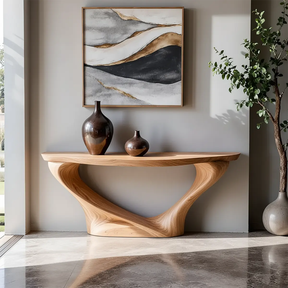 Harmony Arc Walnut Finish Console Table – Handcrafted Elegance - Rustirawood