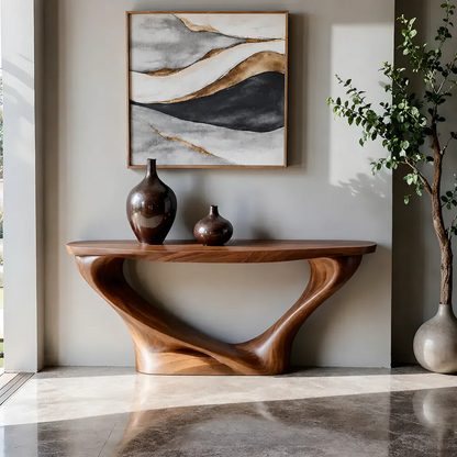 Harmony Arc Walnut Finish Console Table – Handcrafted Elegance - Woodenecho