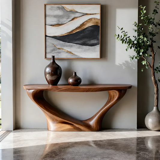 Harmony Arc Walnut Finish Console Table – Handcrafted Elegance - Woodenecho