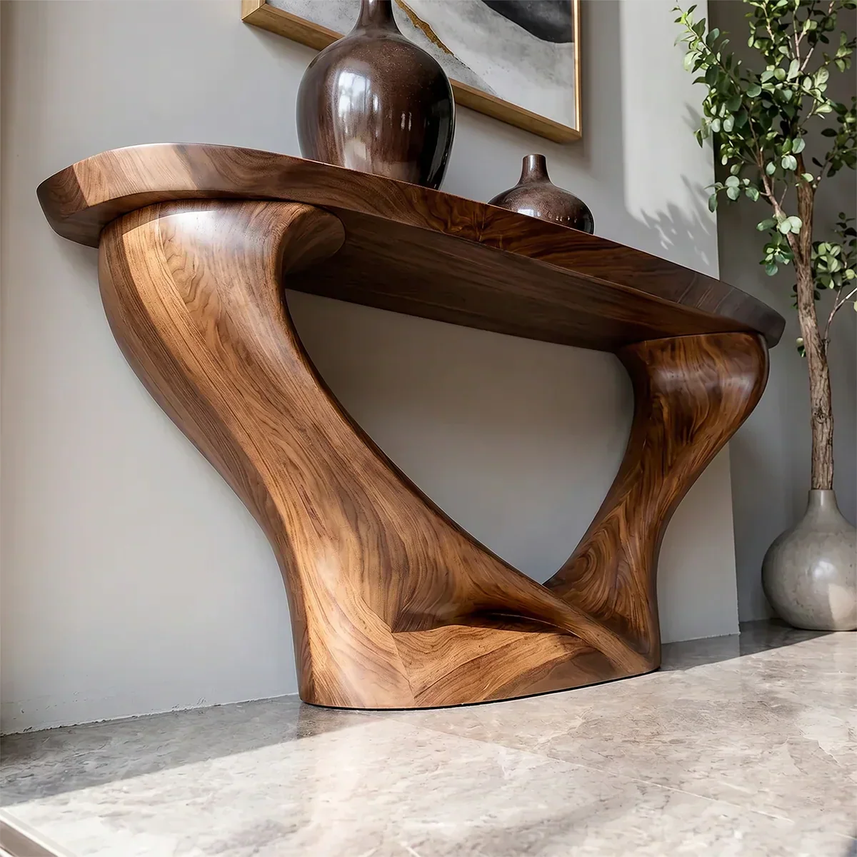 Harmony Arc Walnut Finish Console Table – Handcrafted Elegance - Woodenecho