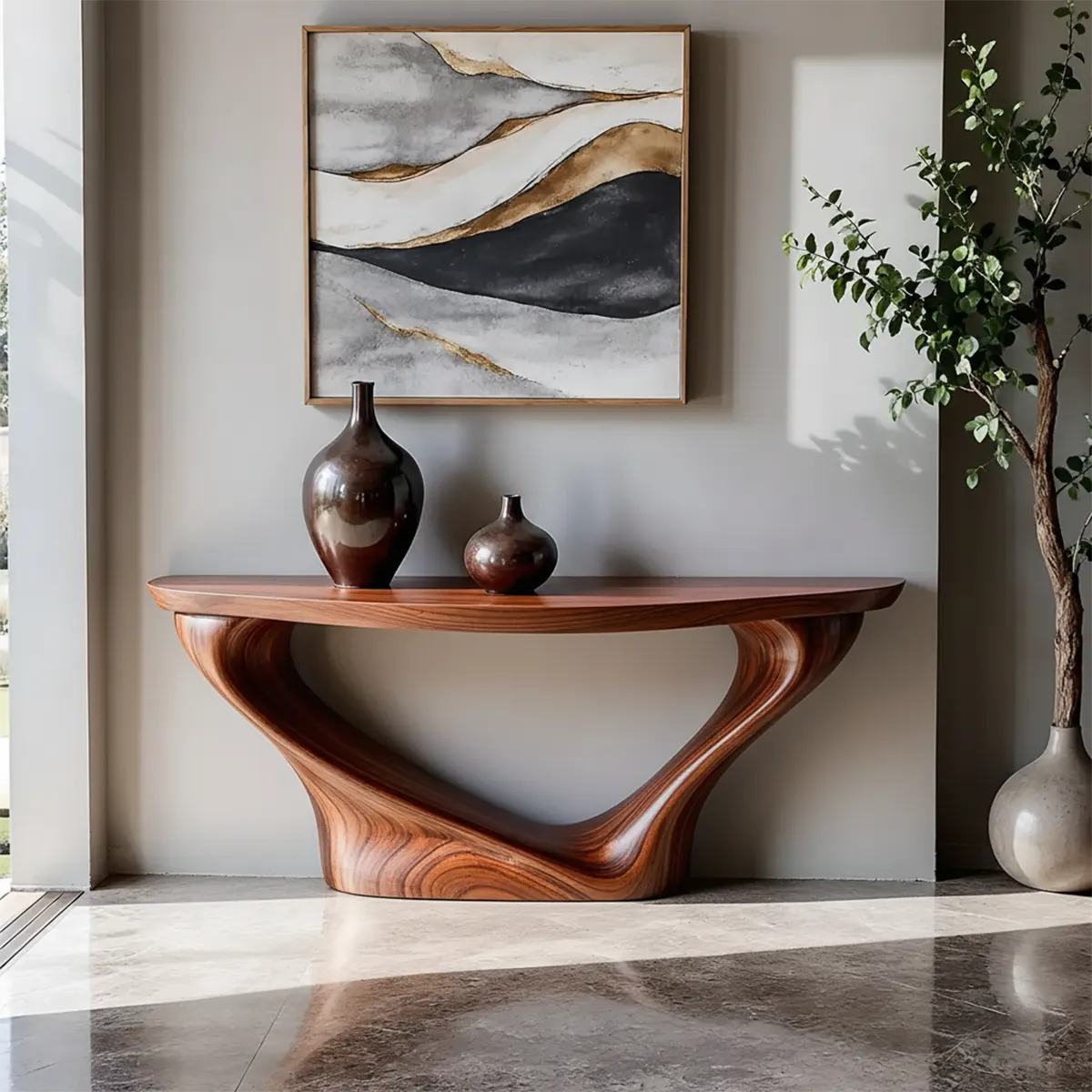 Harmony Arc Walnut Finish Console Table – Handcrafted Elegance - Woodenecho