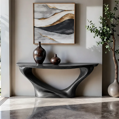 Harmony Arc Walnut Finish Console Table – Handcrafted Elegance - Woodenecho