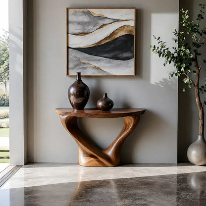 Harmony Arc Walnut Finish Console Table – Handcrafted Elegance - Woodenecho