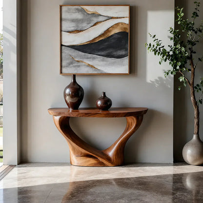 Harmony Arc Walnut Finish Console Table – Handcrafted Elegance - Woodenecho