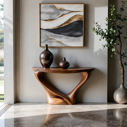 Harmony Arc Walnut Finish Console Table – Handcrafted Elegance - Woodenecho