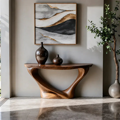 Harmony Arc Walnut Finish Console Table – Handcrafted Elegance - Woodenecho
