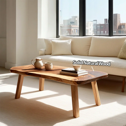 Japandi Live Edge Coffee Table with Straight Legs in Natural Solid Wood - Rustirawood