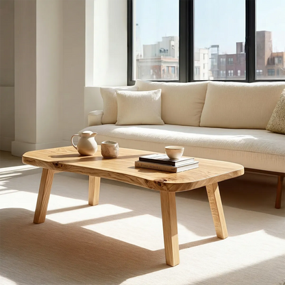 Japandi Live Edge Coffee Table with Straight Legs in Natural Solid Wood - Rustirawood