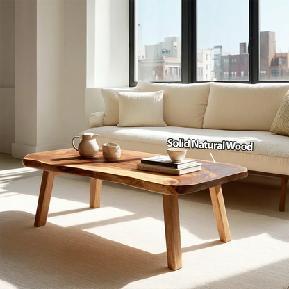 Japandi Live Edge Coffee Table with Straight Legs in Natural Solid Wood - Woodenecho