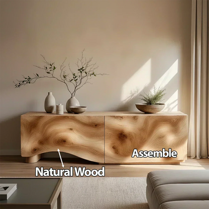 Light Burl Wave Solid Wood TV Console – Minimal Organic Design - Woodenecho