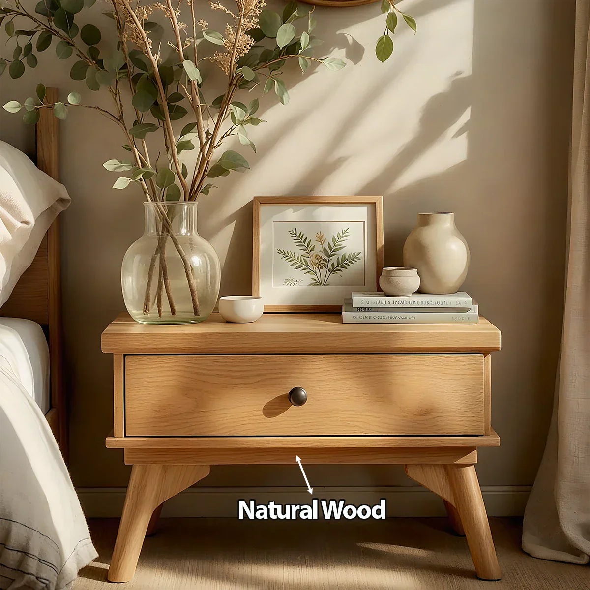 Lightwood Japandi Single-Drawer Nightstand - Rustirawood