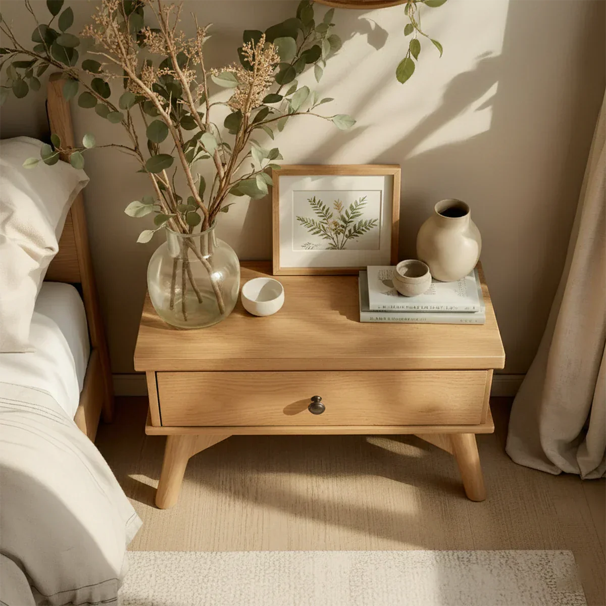 Lightwood Japandi Single-Drawer Nightstand - Rustirawood