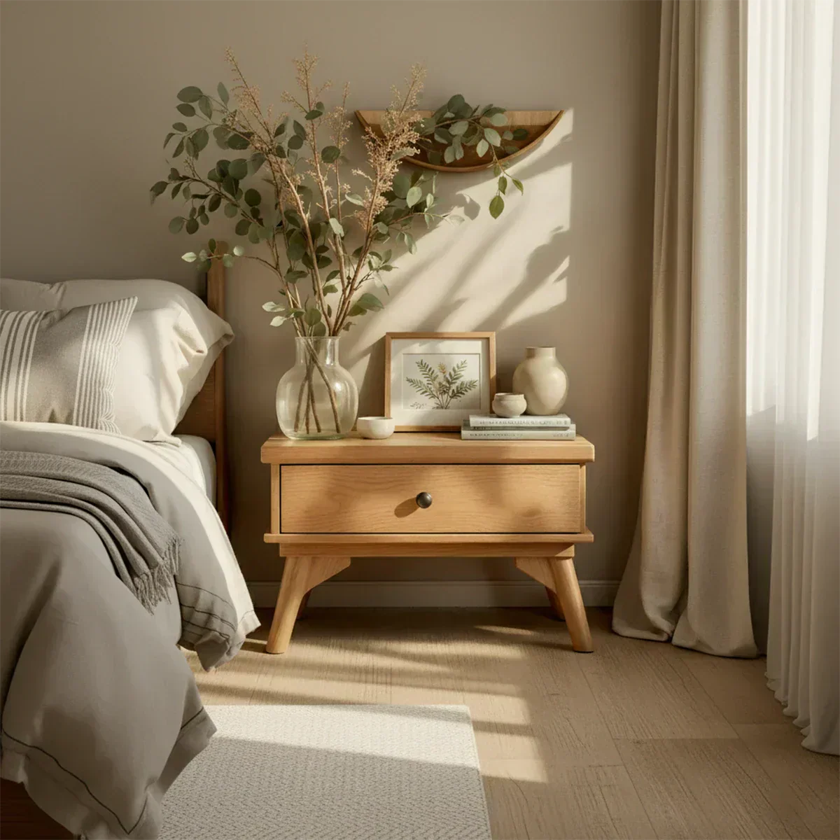 Lightwood Japandi Single-Drawer Nightstand - Woodenecho