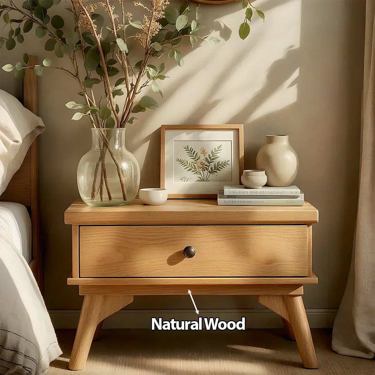 Lightwood Japandi Single-Drawer Nightstand - Woodenecho
