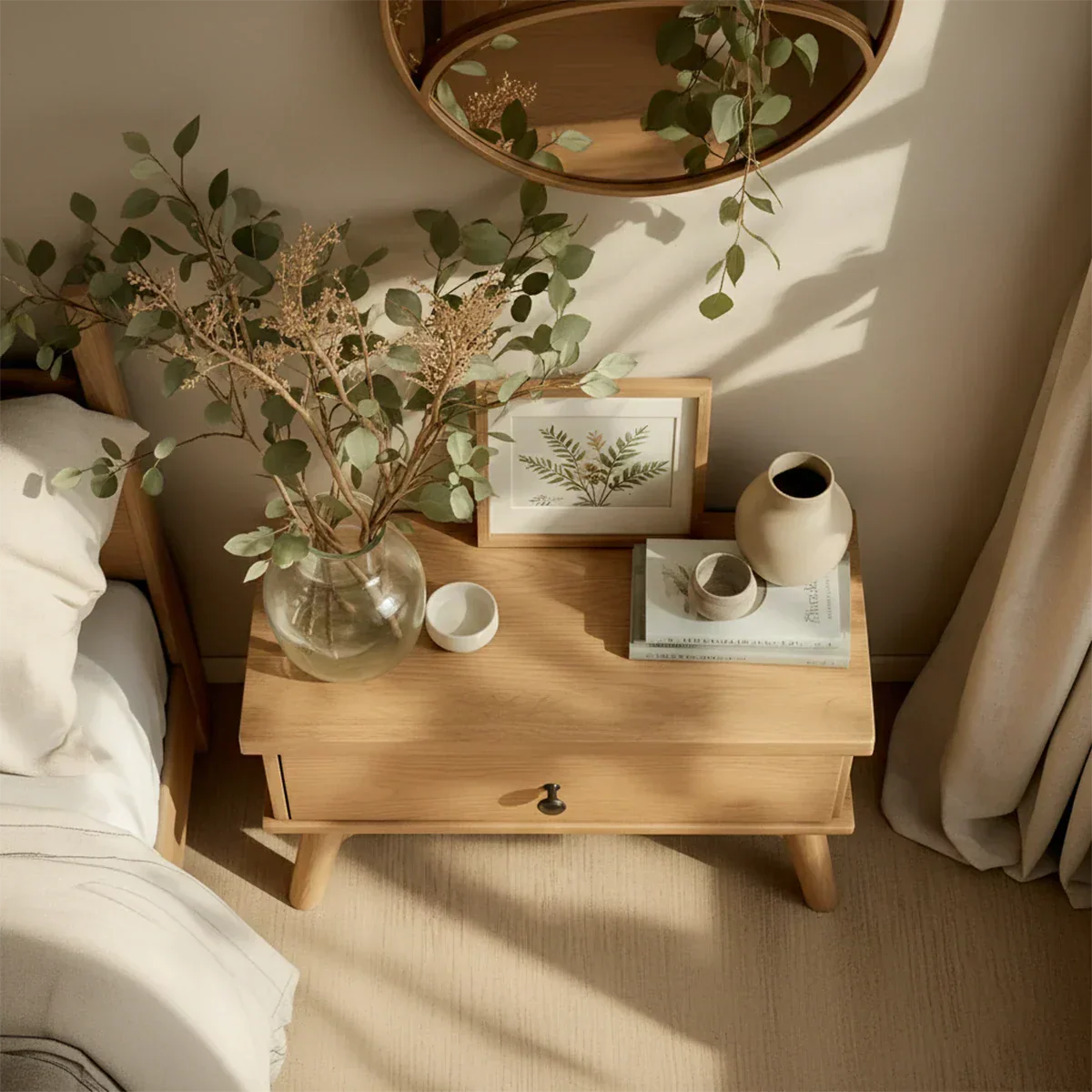 Lightwood Single-Drawer Nightstand – Scandinavian Minimalist Design - Rustirawood
