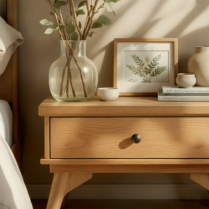 Lightwood Single-Drawer Nightstand – Scandinavian Minimalist Design - Rustirawood
