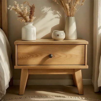 Lightwood Single-Drawer Nightstand – Scandinavian Minimalist Design - Woodenecho
