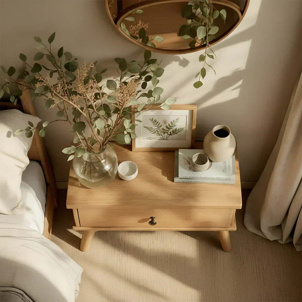 Lightwood Single-Drawer Nightstand – Scandinavian Minimalist Design - Woodenecho