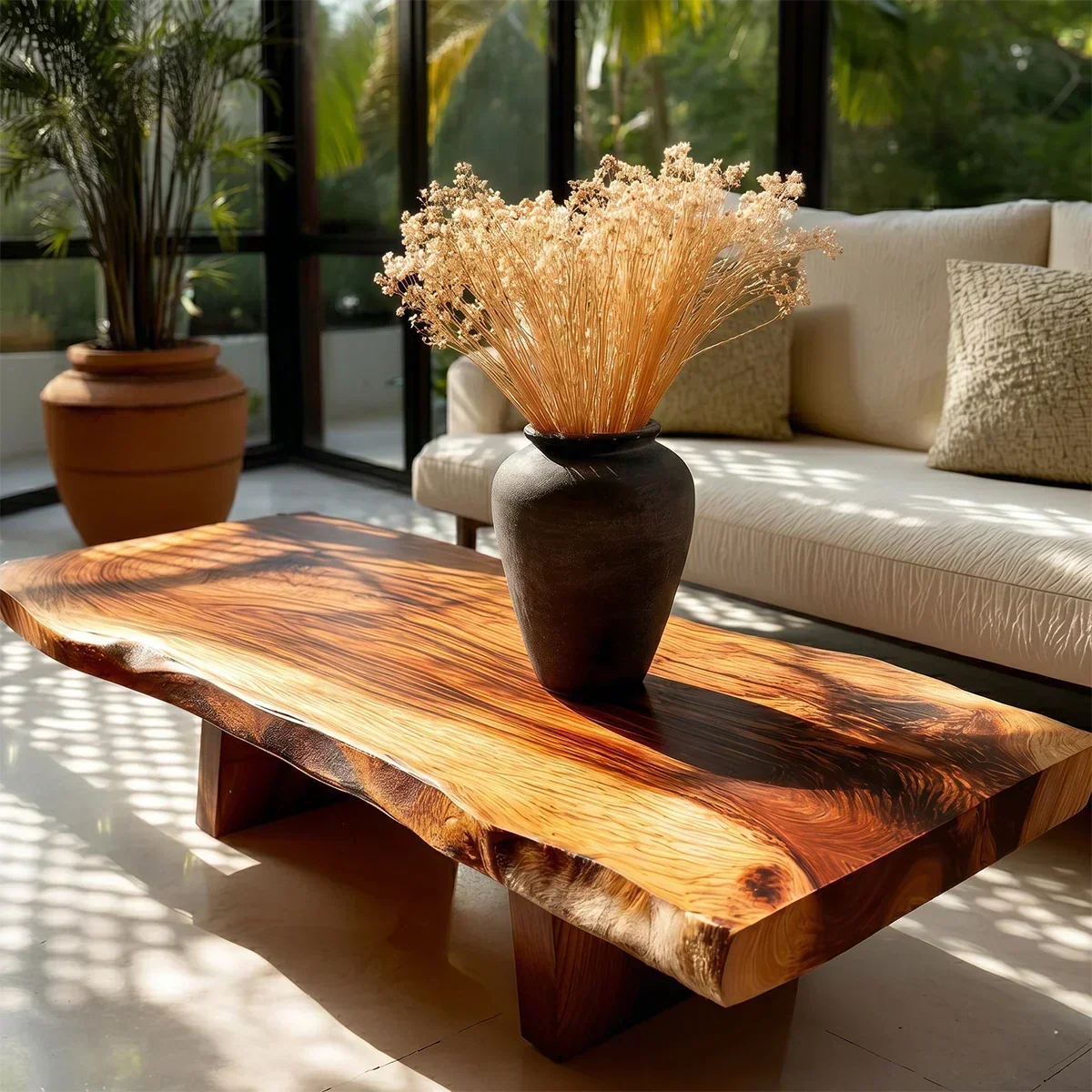 Live Edge Coffee Table in Natural Wood – Organic Center Table for Modern Living Room - Woodenecho