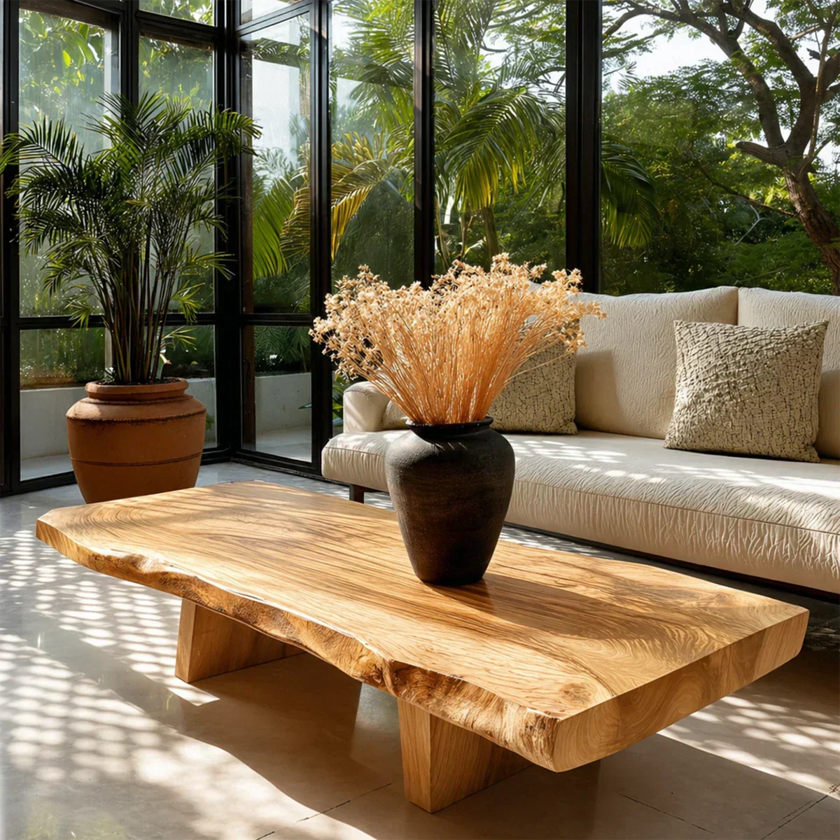 Live Edge Coffee Table in Natural Wood – Organic Center Table for Modern Living Room - Woodenecho