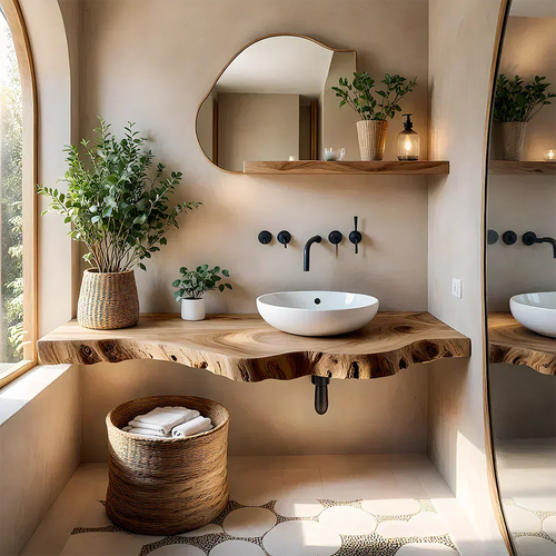 Live Edge Floating Bathroom Vanity — Rustic Japandi Spa Design - Rustirawood